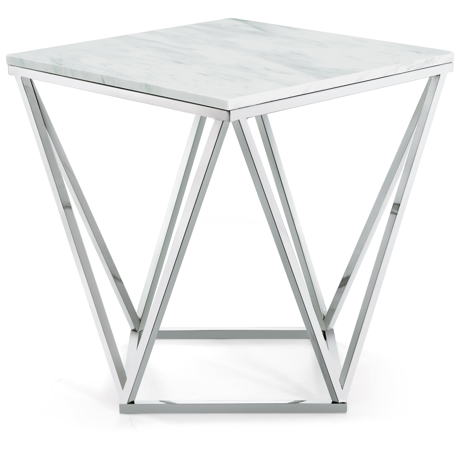 Sculptural Chrome & Marble 20" Square End Table