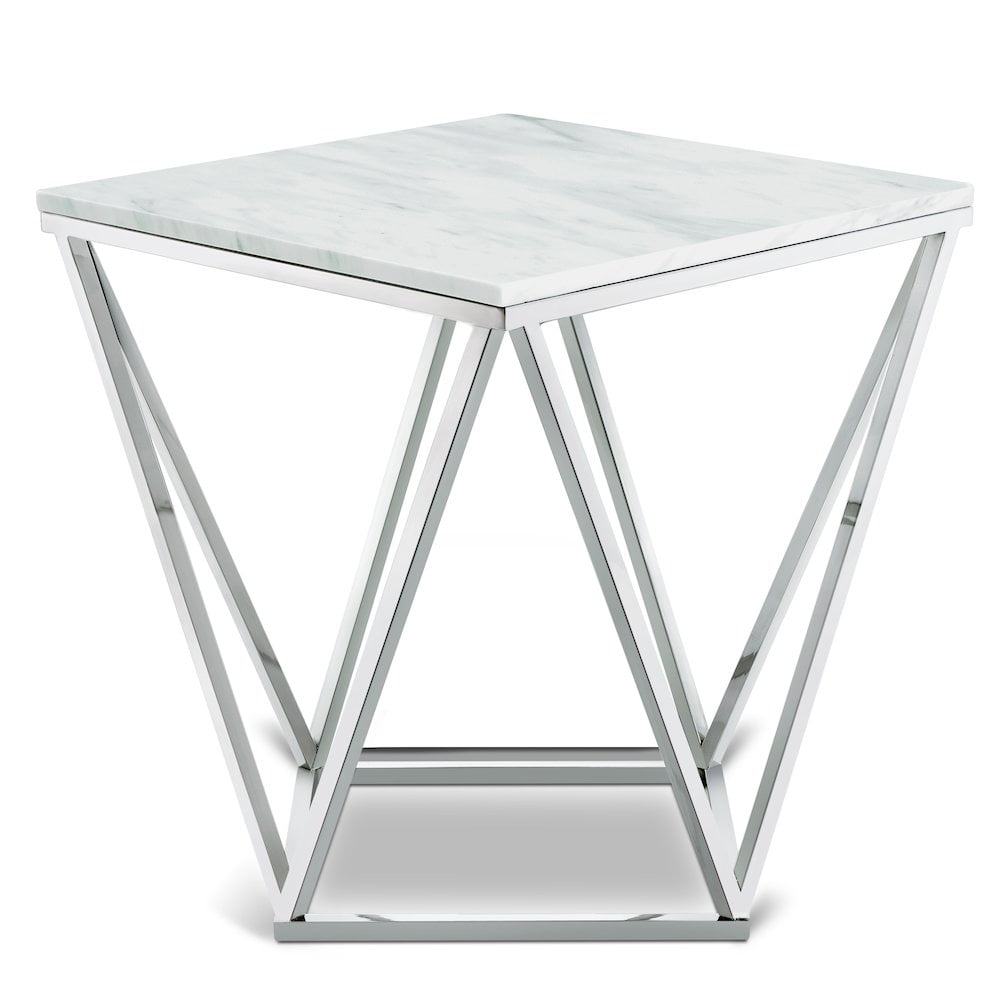 Sculptural Chrome & Marble 20" Square End Table