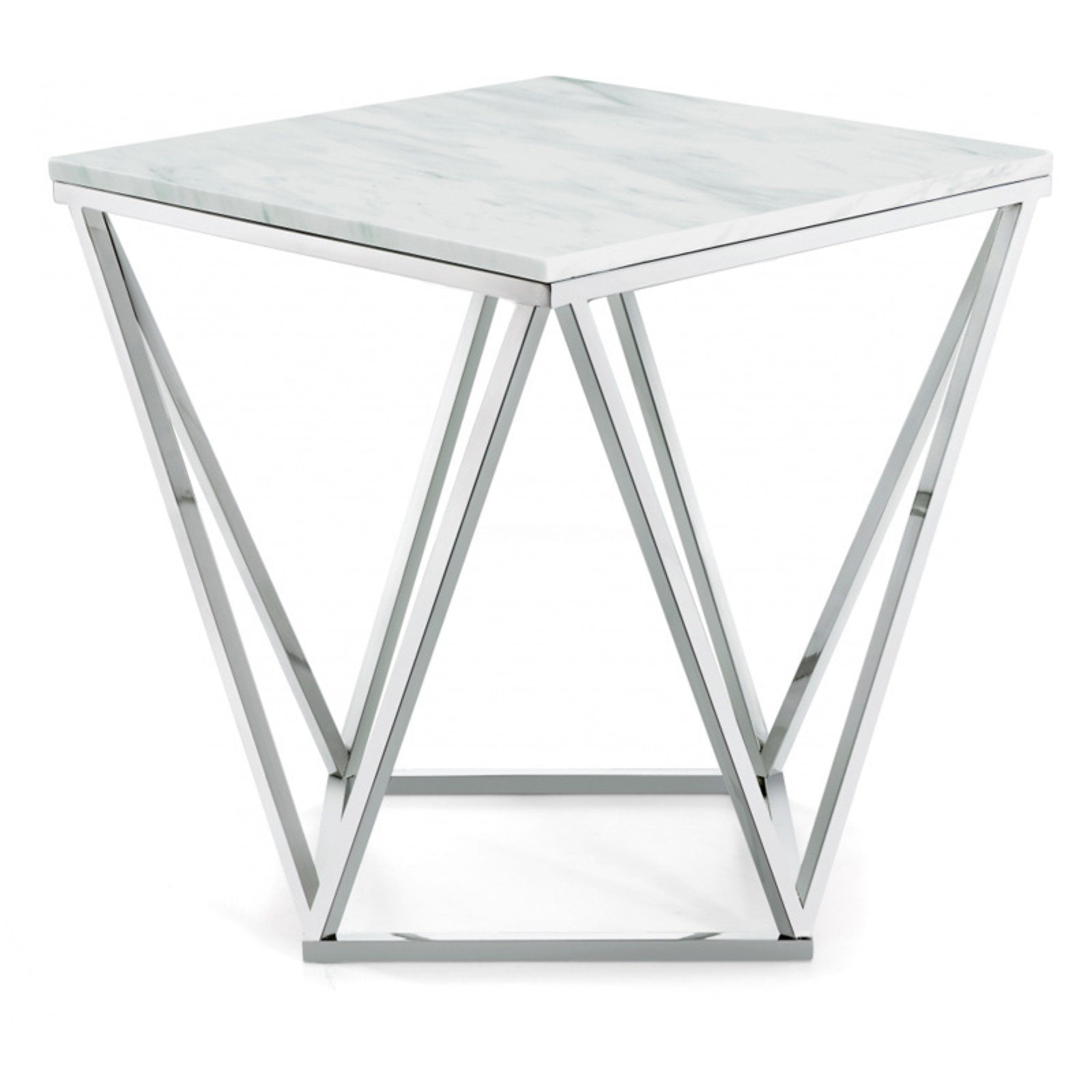 Sculptural Chrome & Marble 20" Square End Table