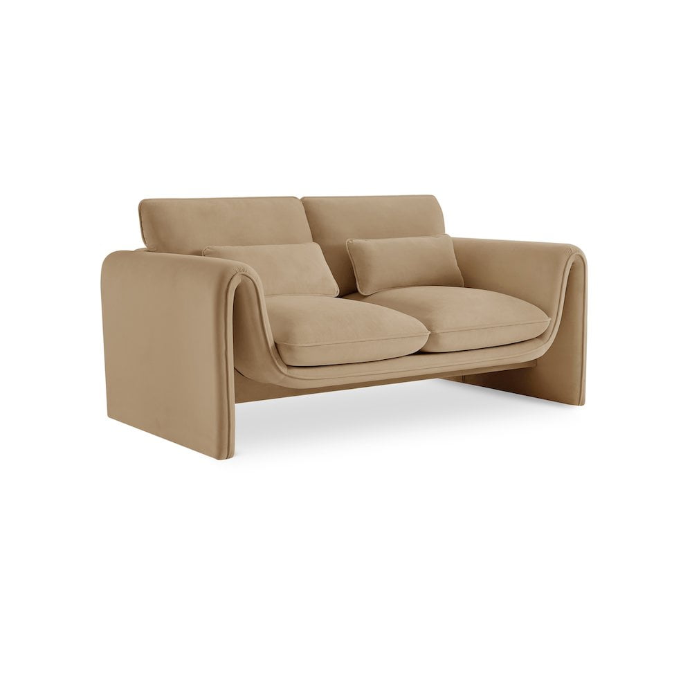 Camel Velvet Fabric Loveseat with Pillow-Top Arms