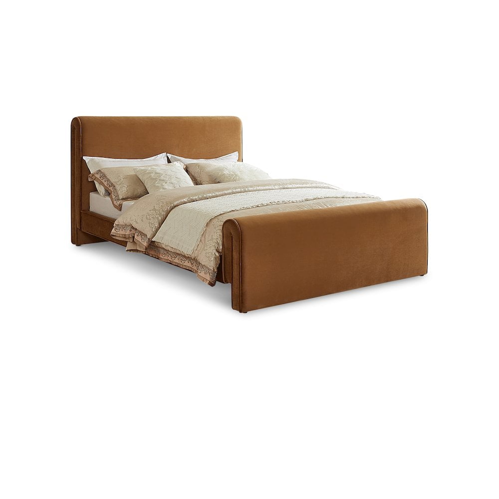 Saddle Velvet Upholstered Queen Bed with Curved Headboard