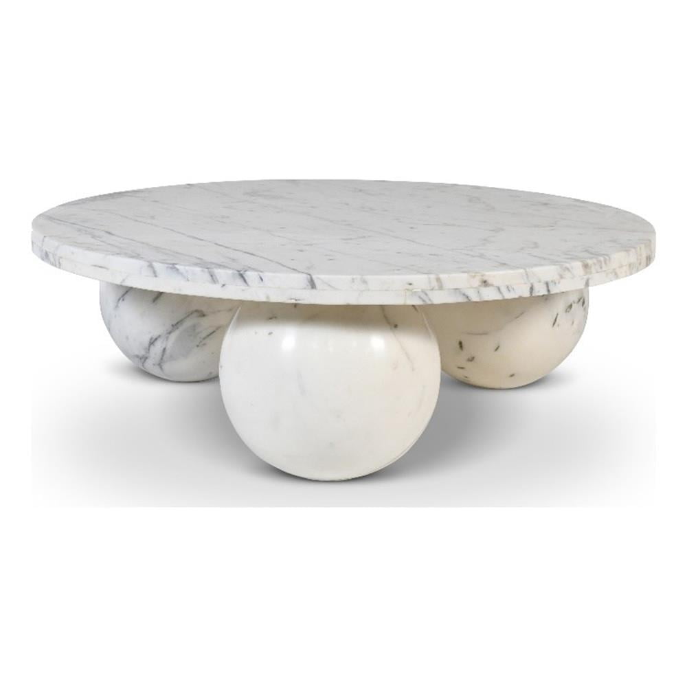 Round White Marble Coffee Table with Spherical Bases
