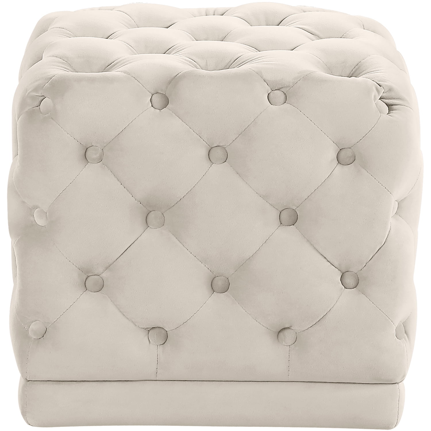 Stella Cream Velvet Tufted Ottoman Stool with Button Detail
