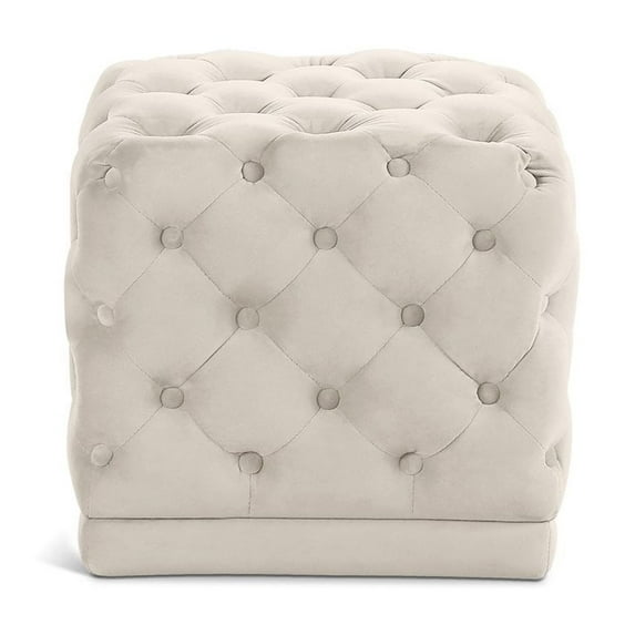 Meridian Furniture Stella Contemporary Velvet Ottoman/Stool in Cream