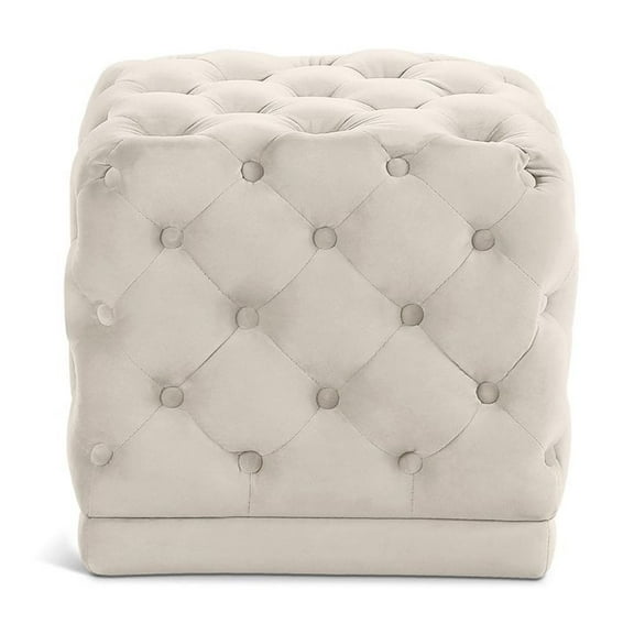 Meridian Furniture Stella Contemporary Velvet Ottoman/Stool in Cream