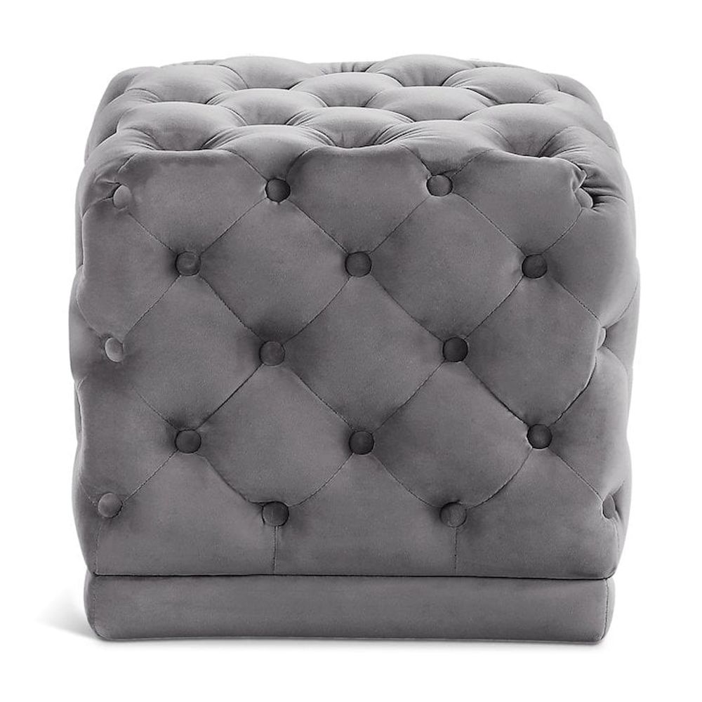 Meridian Furniture Stella Contemporary Velvet Ottoman/Stool in Gray