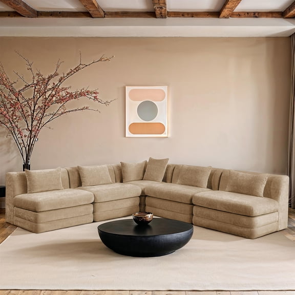 Meridian Furniture Stellar 114" Beige Chenille Fabric 5Pc. Modular Sectional