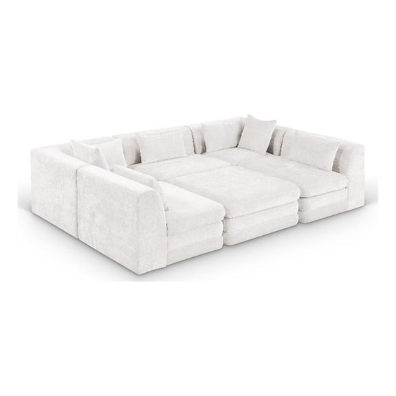 Meridian Furniture Stellar 114" Cream Chenille Fabric 6Pc. Modular Sectional