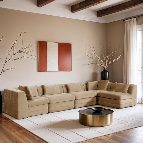 Meridian Furniture Stellar 152" Beige Chenille Fabric 5Pc. Modular Sectional