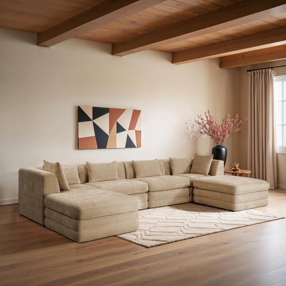 Meridian Furniture Stellar 152" Beige Chenille Fabric 6Pc. Modular Sectional