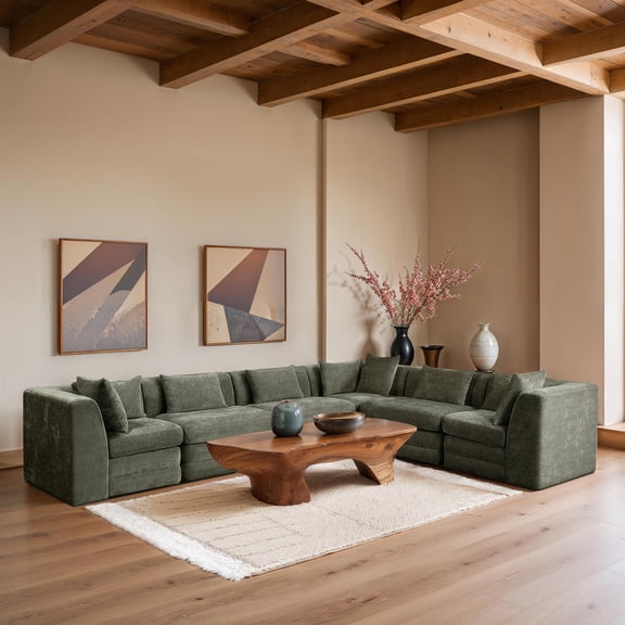Meridian Furniture Stellar 152" Green Chenille Fabric 6Pc. Modular Sectional