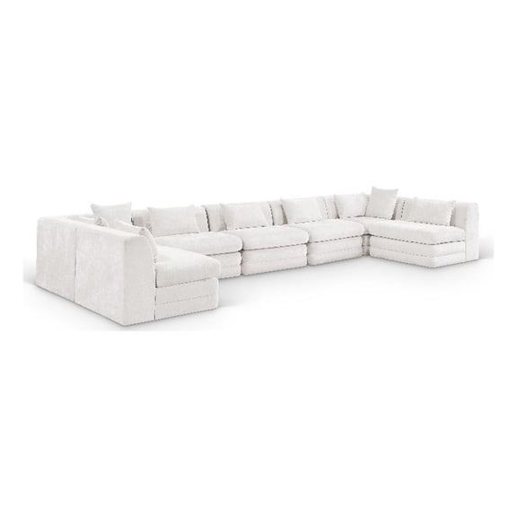 Meridian Furniture Stellar 190" Cream Chenille Fabric 7Pc. Modular Sectional