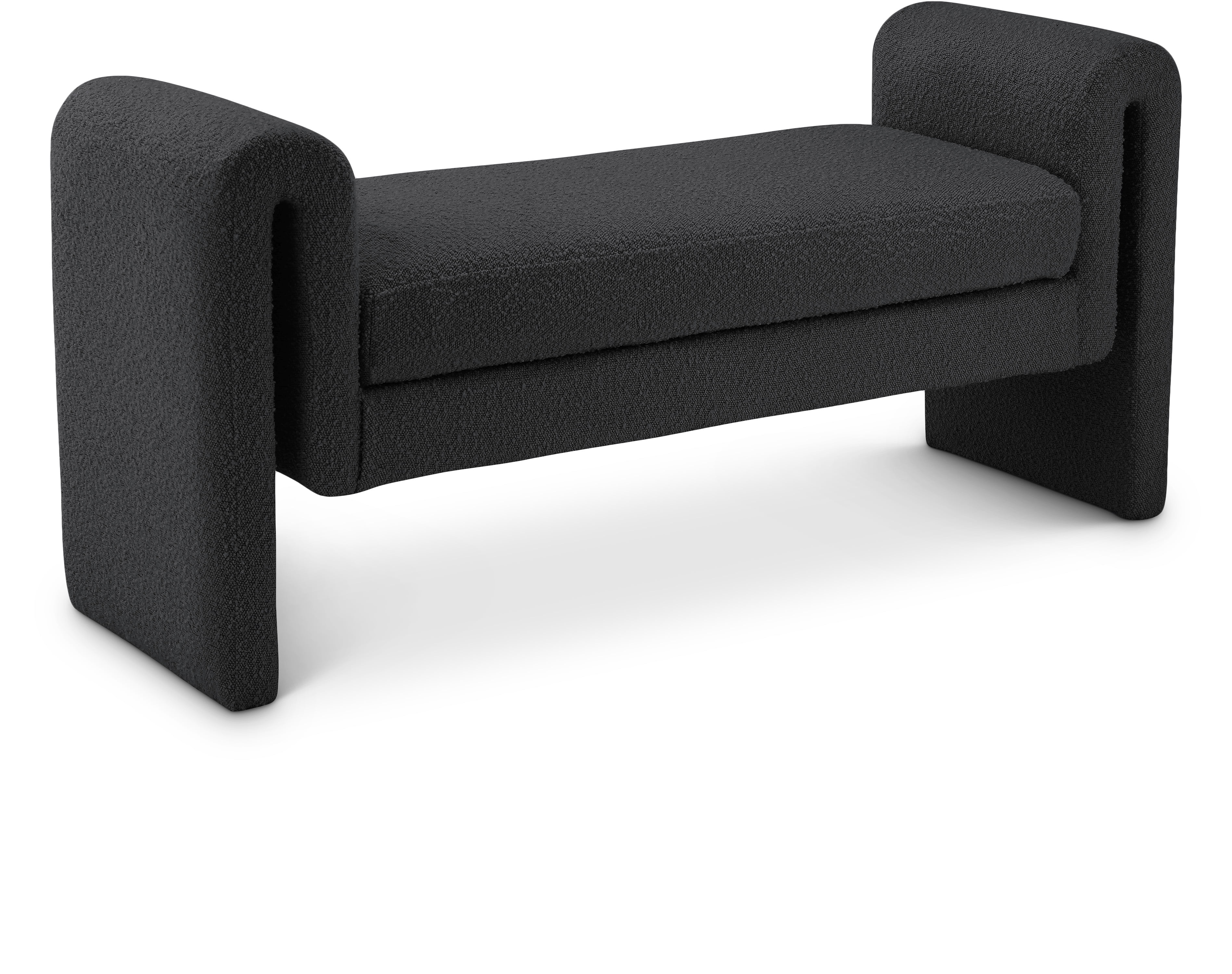 Modern Black Boucle Fabric Curved Arm Bench