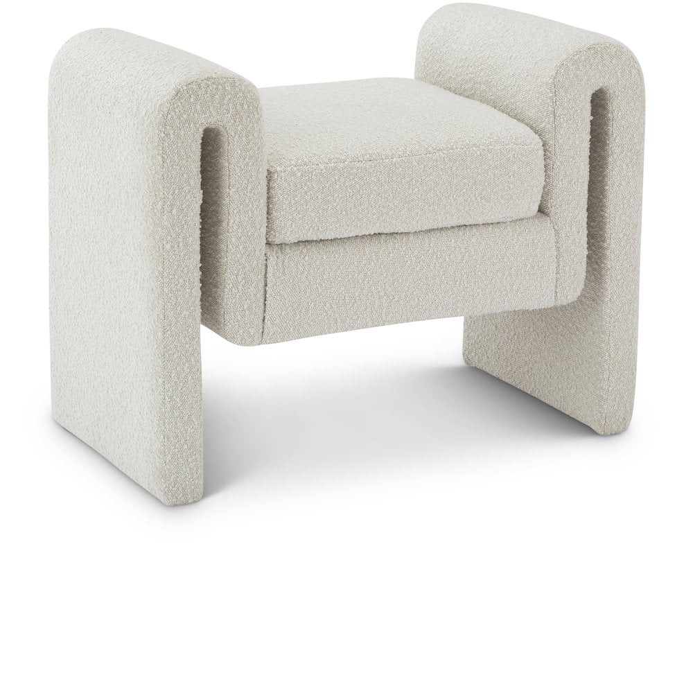 Cream Boucle Fabric Upholstered Bench with Curved Arms