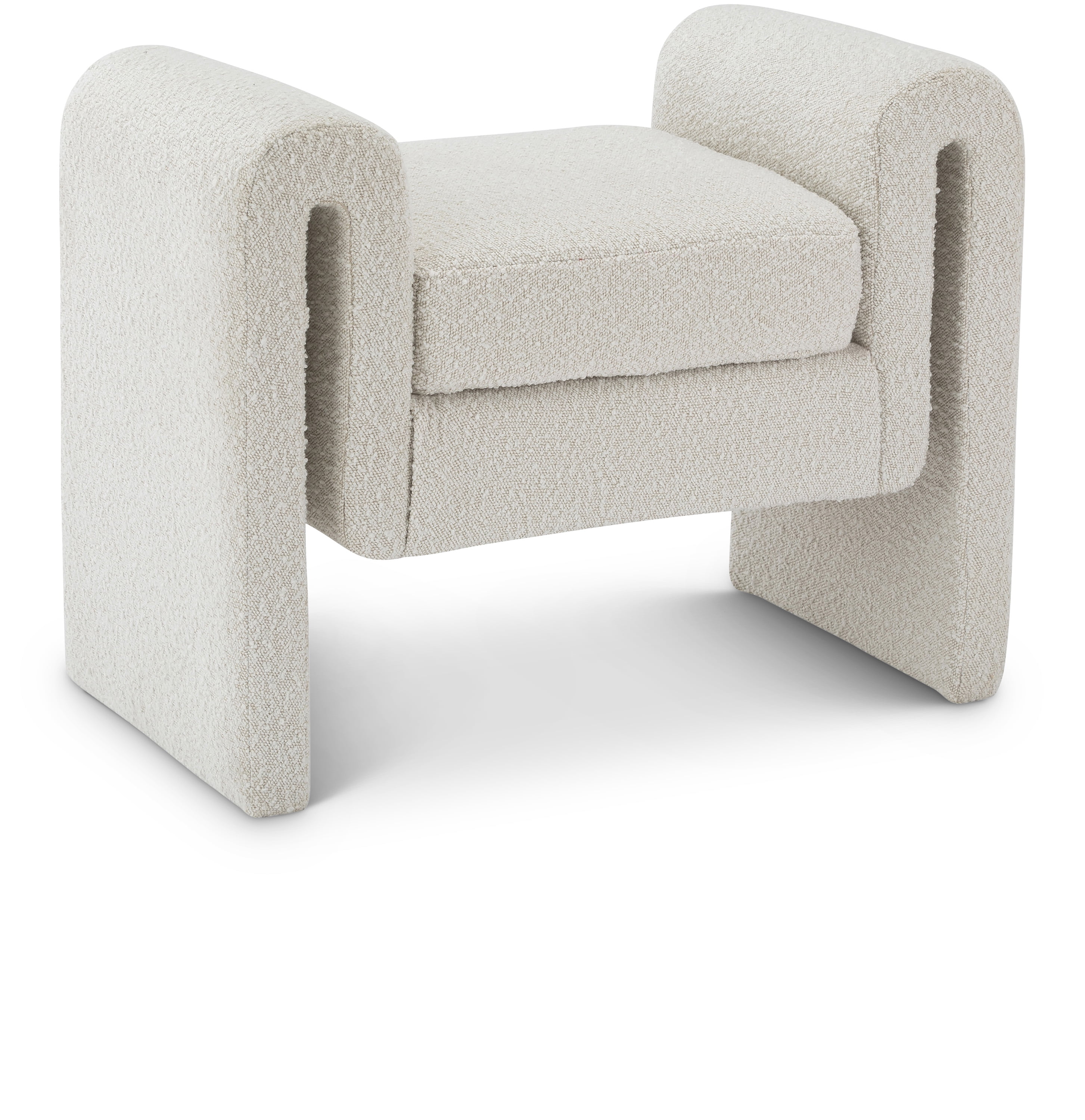 Cream Boucle Fabric Upholstered Bench with Curved Arms