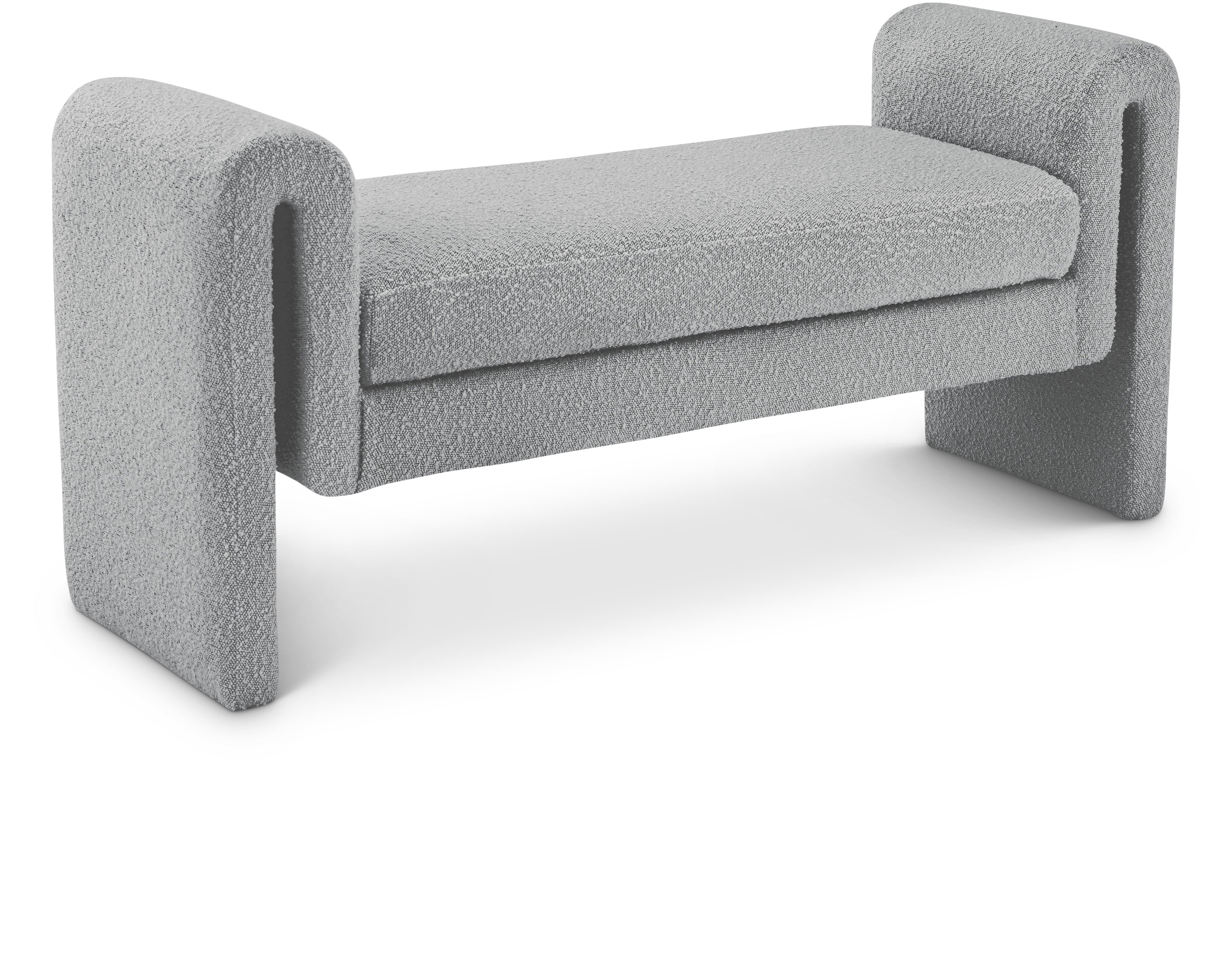 Meridian Contemporary Grey Boucle Fabric Curved Bench