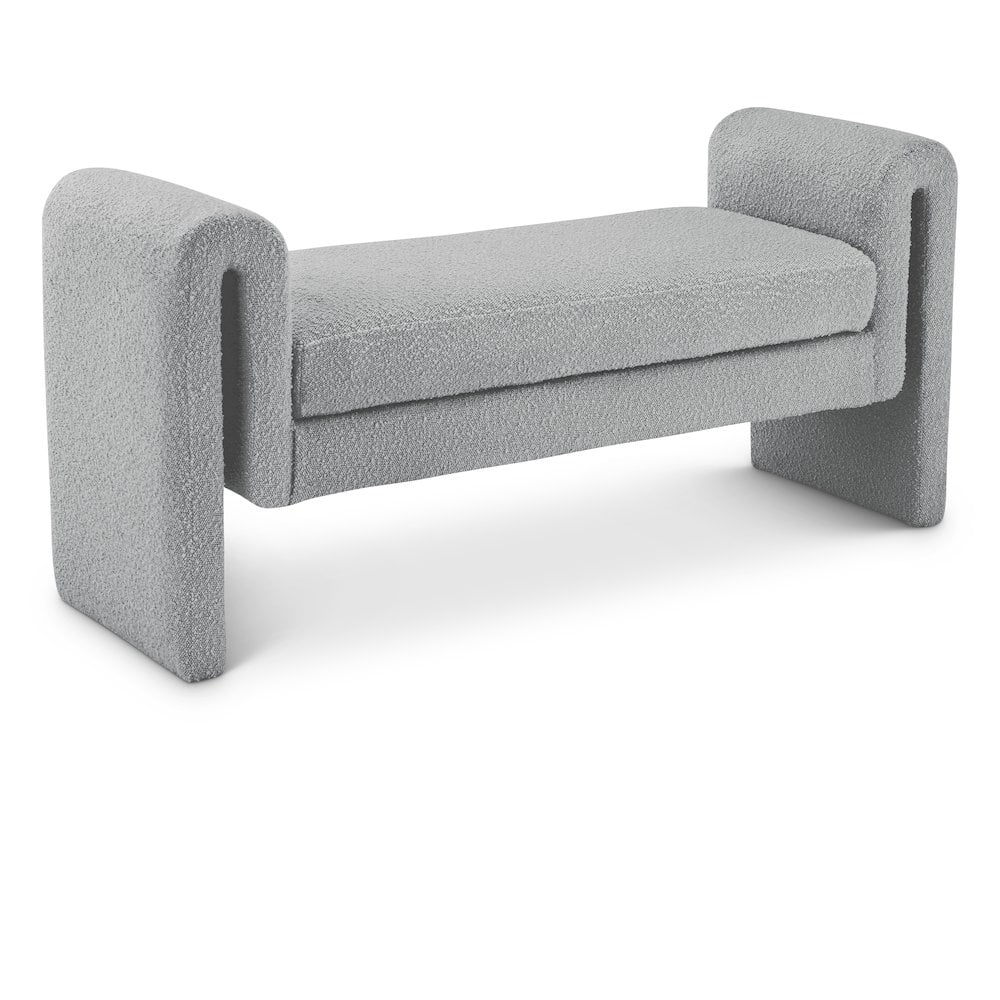 Meridian Contemporary Grey Boucle Fabric Curved Bench