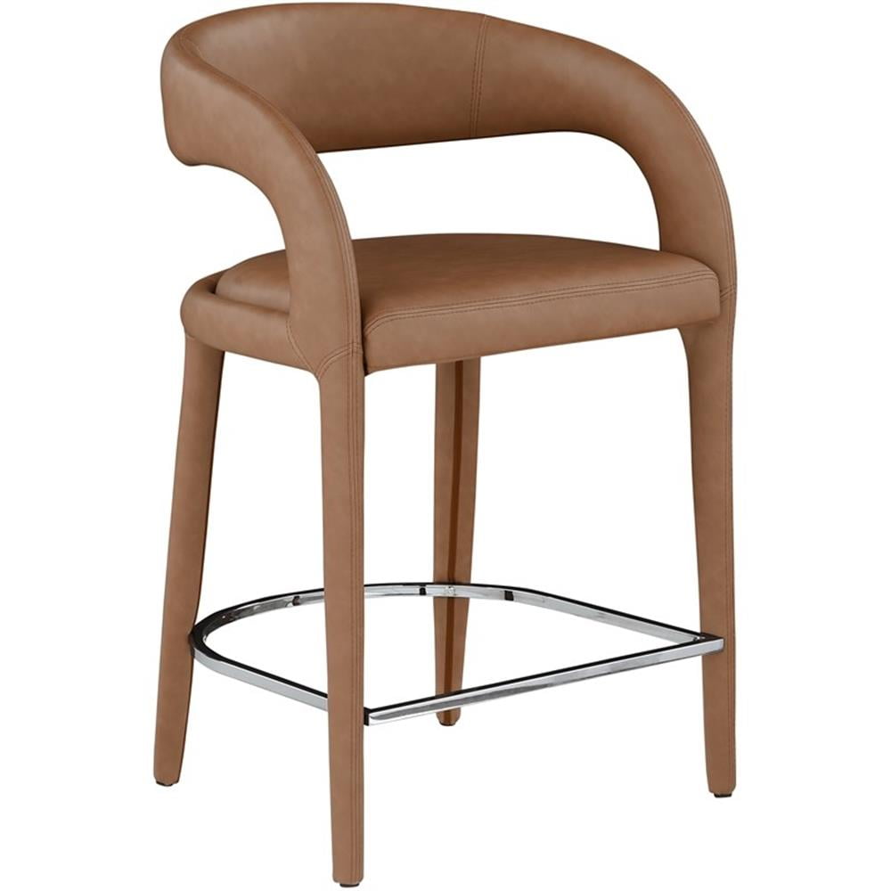 Contemporary Brown Faux Leather Upholstered Stool