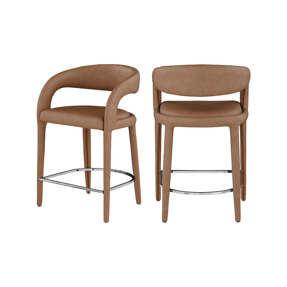 Contemporary Brown Faux Leather Upholstered Stool