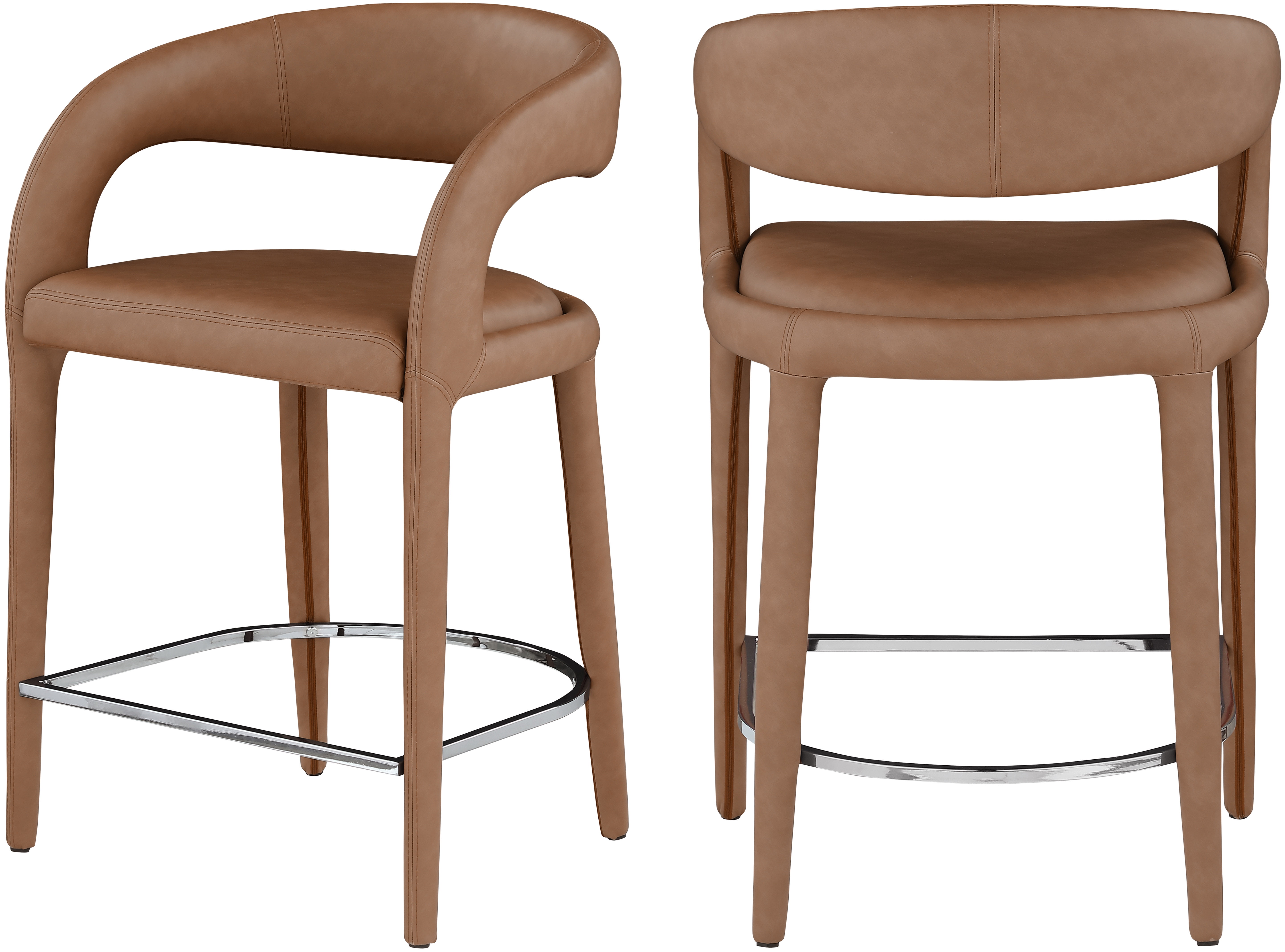 Contemporary Brown Faux Leather Upholstered Stool