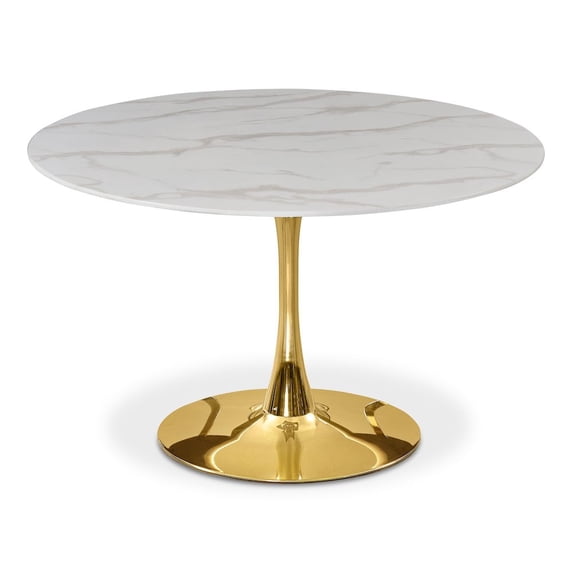 Meridian Furniture Tulip 48" Round Faux Marble Top Dining Table with Gold Base
