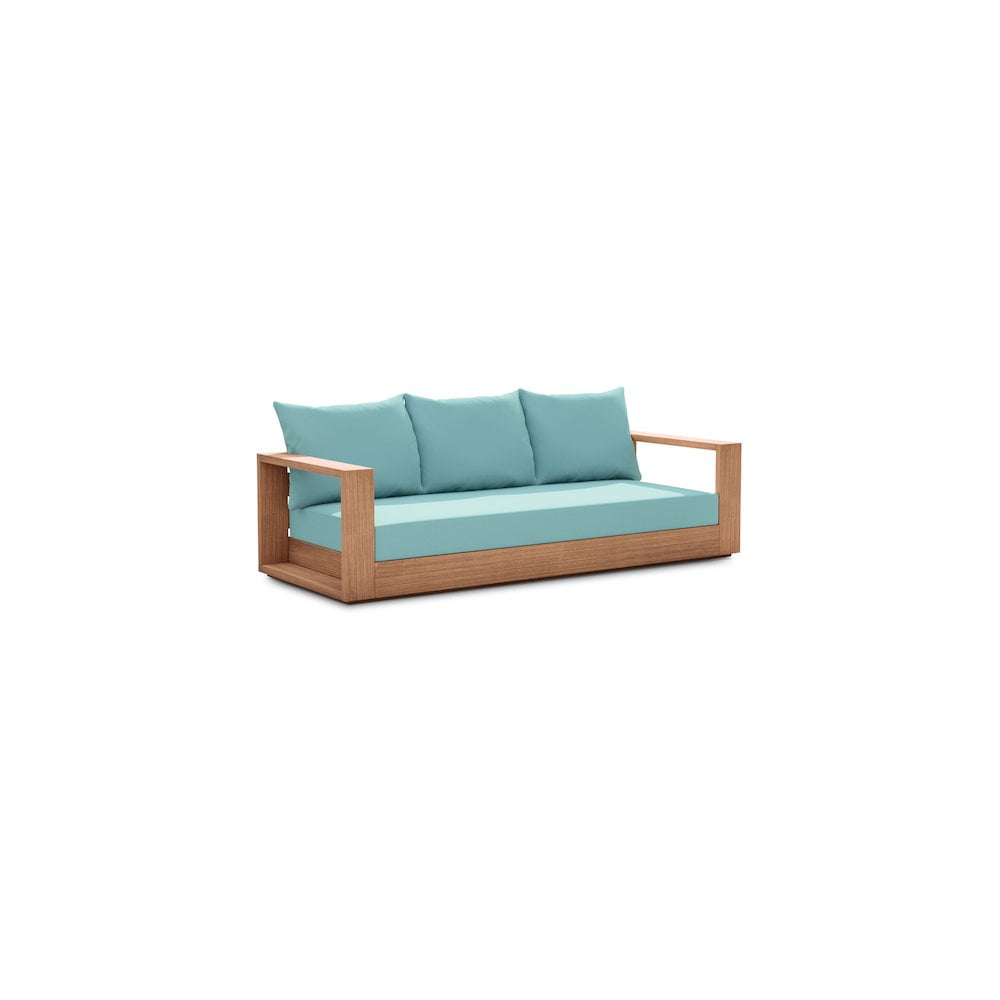 Tulum Teak Wood Outdoor Sofa with Blue Water-Resistant Fabric
