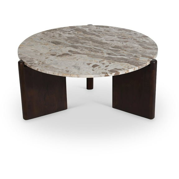 Meridian Furniture Varenna Cream Marble Top And Acacia Wood Base Coffee Table