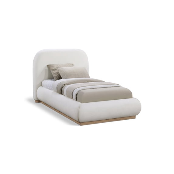 Meridian Furniture Vaughn Cream Linen Textured Fabric Twin Bed