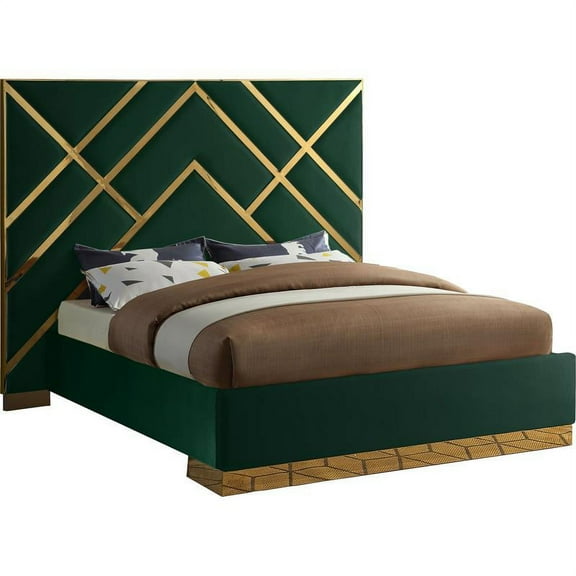 Meridian Furniture Vector Rich Velvet Queen Bed in Green