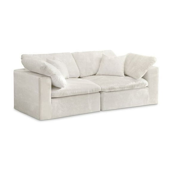 Meridian Furniture Velvet Cozy Modular Loveseat with Cloud-Like Comfort, Cream