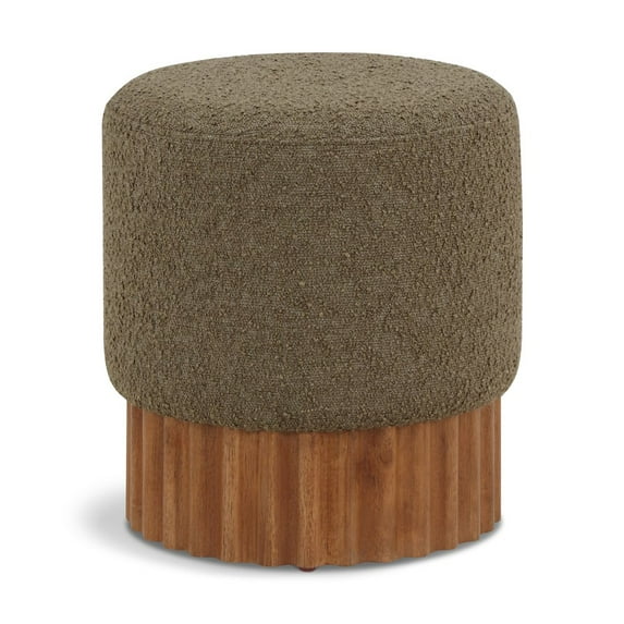 Meridian Furniture Veranda Boucle Fabric Ottoman/Stool in Olive/Brown