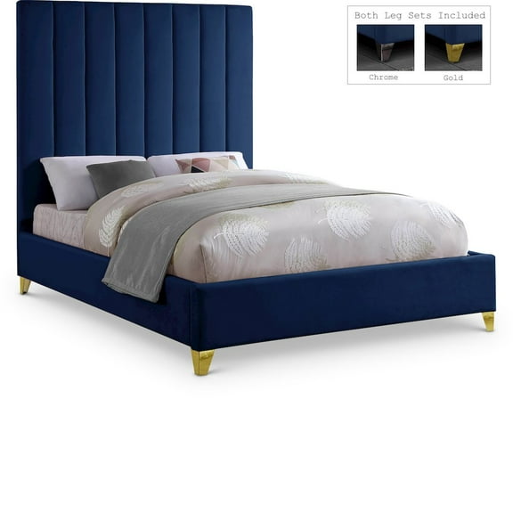 Meridian Furniture Via Rich Velvet Full Bed in Navy