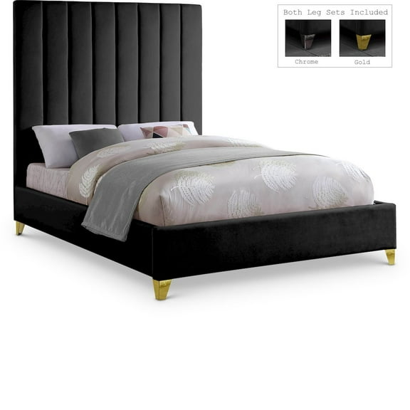 Meridian Furniture Via Rich Velvet King Bed in Black
