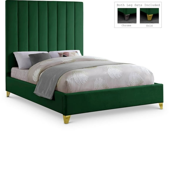 Meridian Furniture Via Rich Velvet King Bed in Green