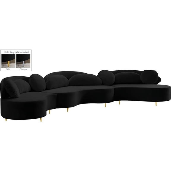 Meridian Furniture Vivacious Black Velvet 3pc. Sectional