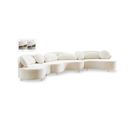 Meridian Furniture Vivacious Cream Velvet 3pc. Sectional