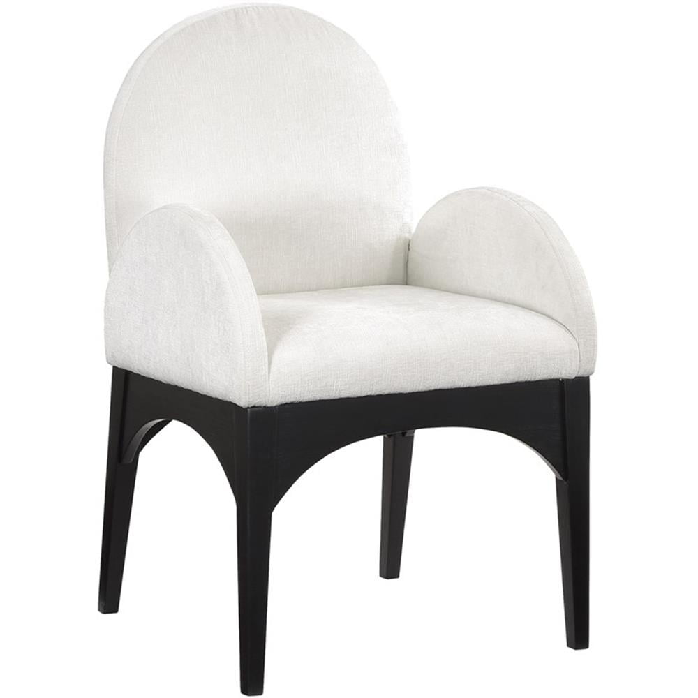 Elegant Black Wood Arm Chair with Cream Chenille Fabric