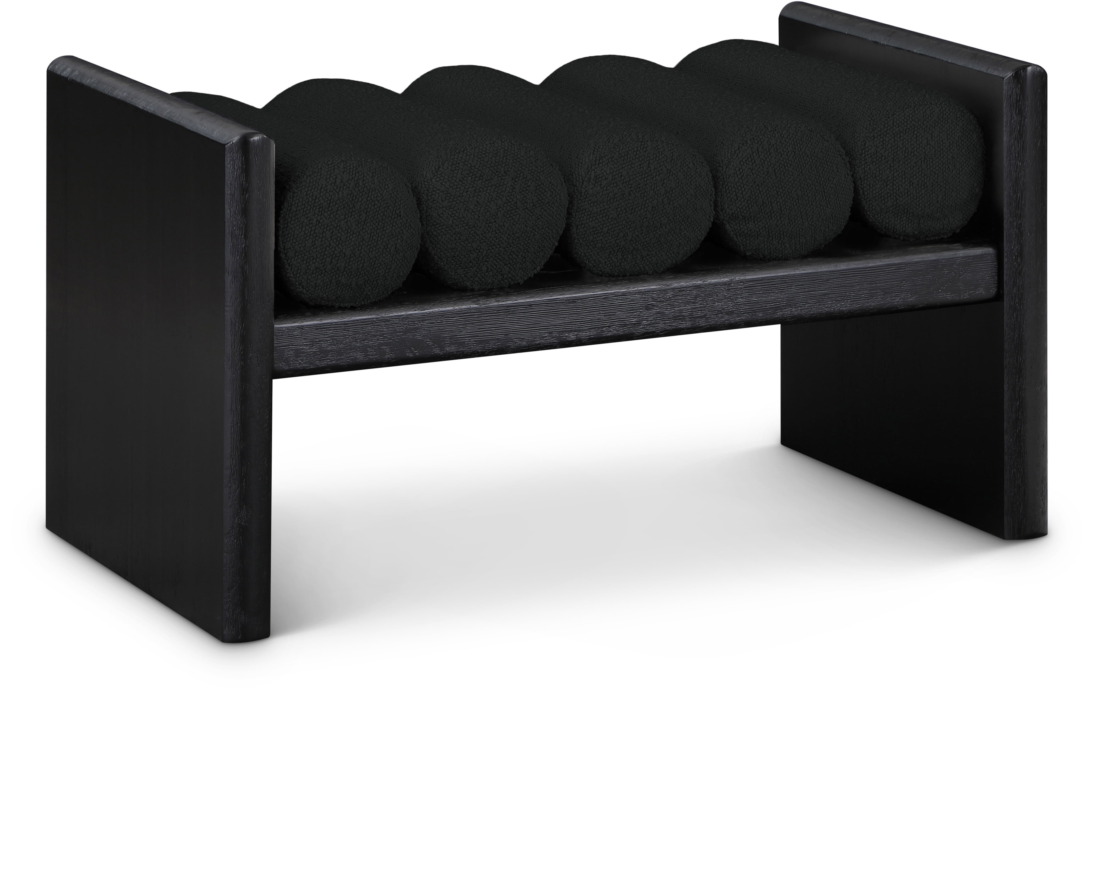 H-Shape Black Boucle Fabric Cushioned Wood Bench
