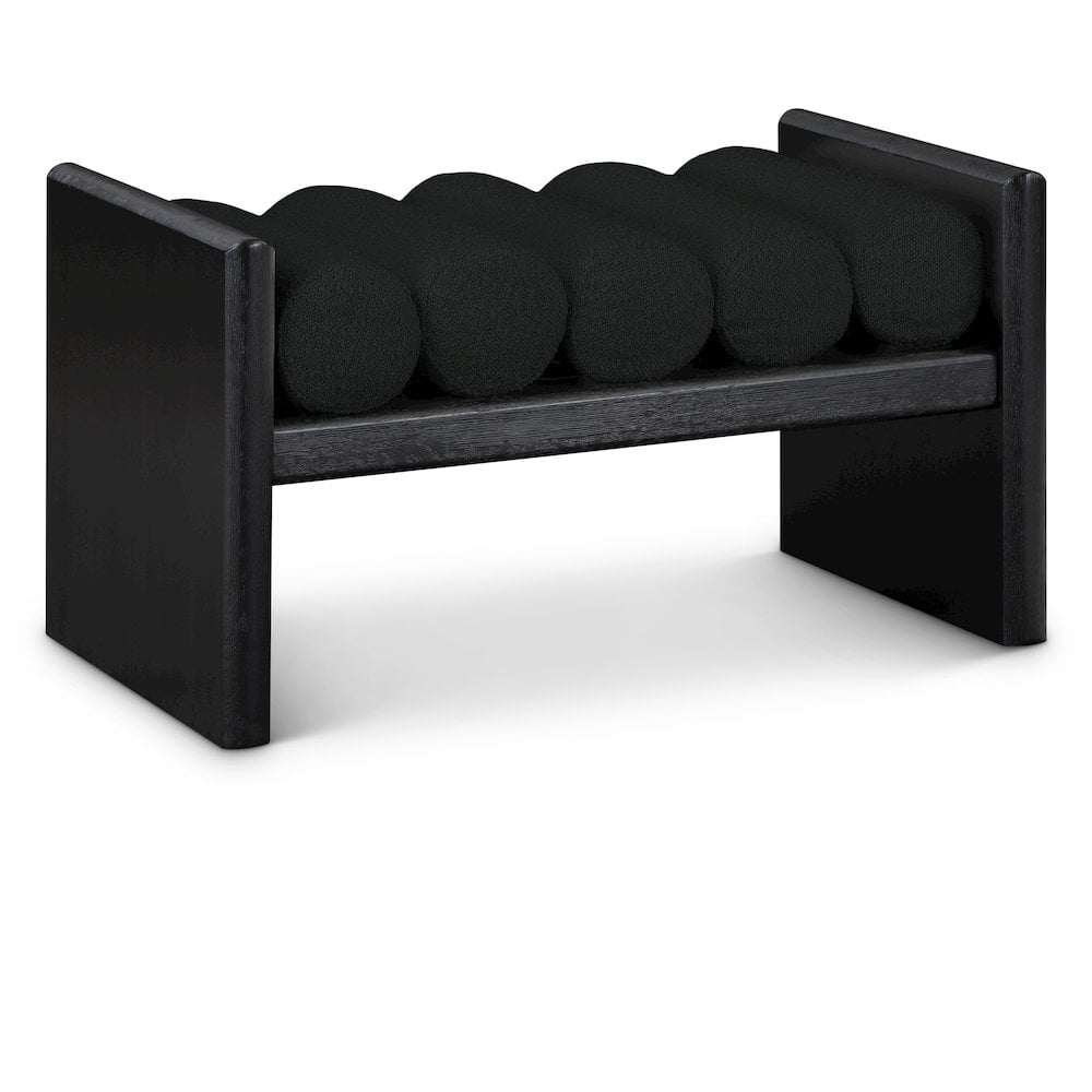 H-Shape Black Boucle Fabric Cushioned Wood Bench