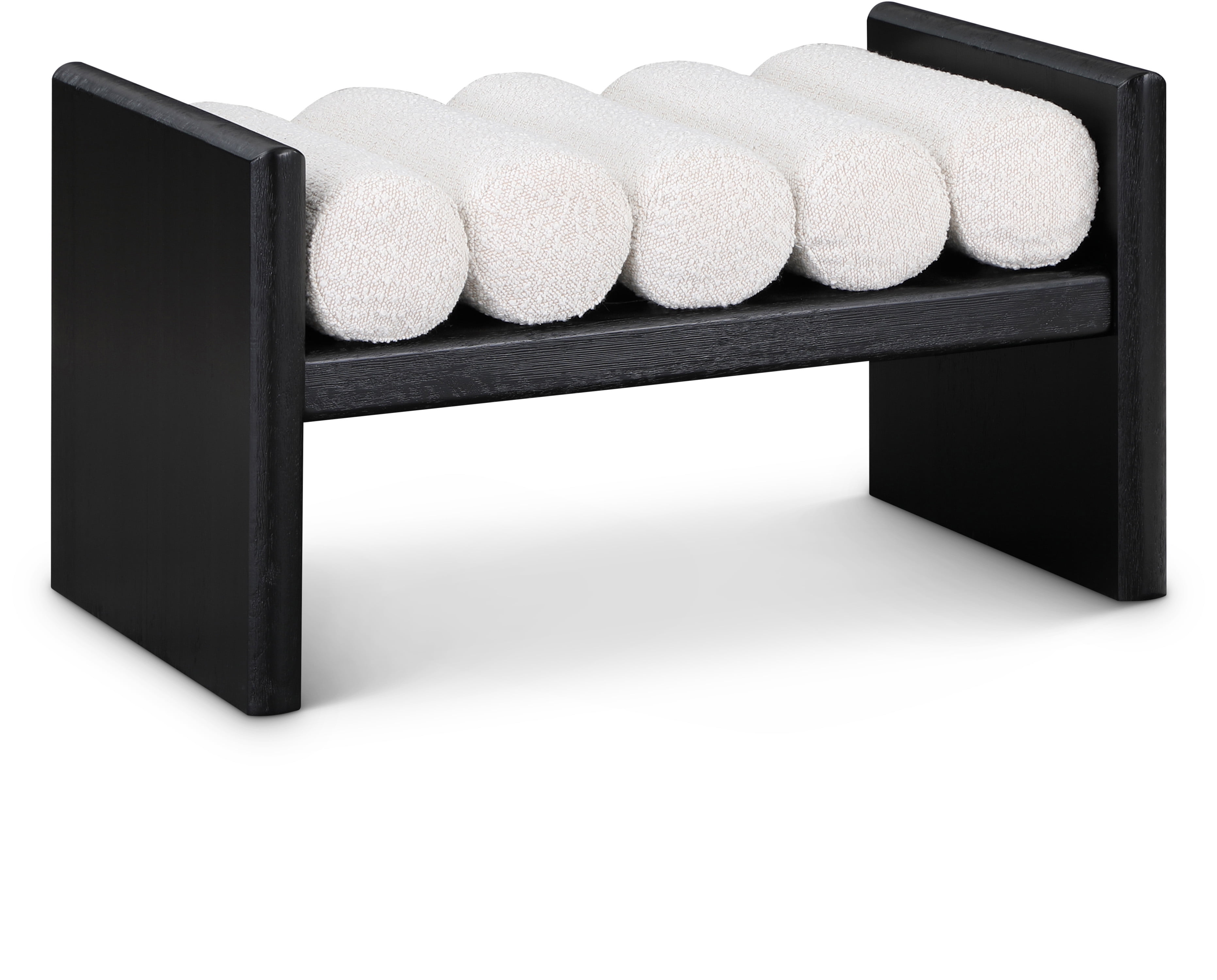 Waverly Modern Cream Boucle & Black Rubberwood Bench