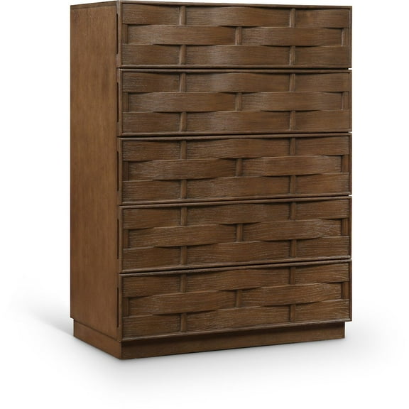 Meridian Furniture Weave Brown Oak Veneer Chest