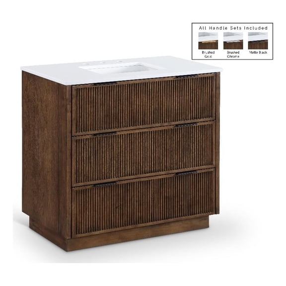 Meridian Furniture Willard 36" Brown Engineered Stone Bathroom Vanity