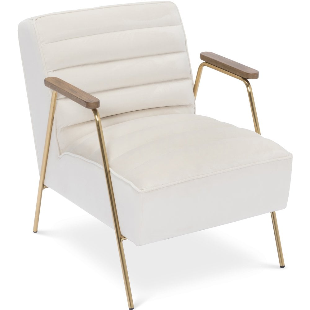 Elegant Cream Velvet Accent Chair with Brushed Gold Metal Legs