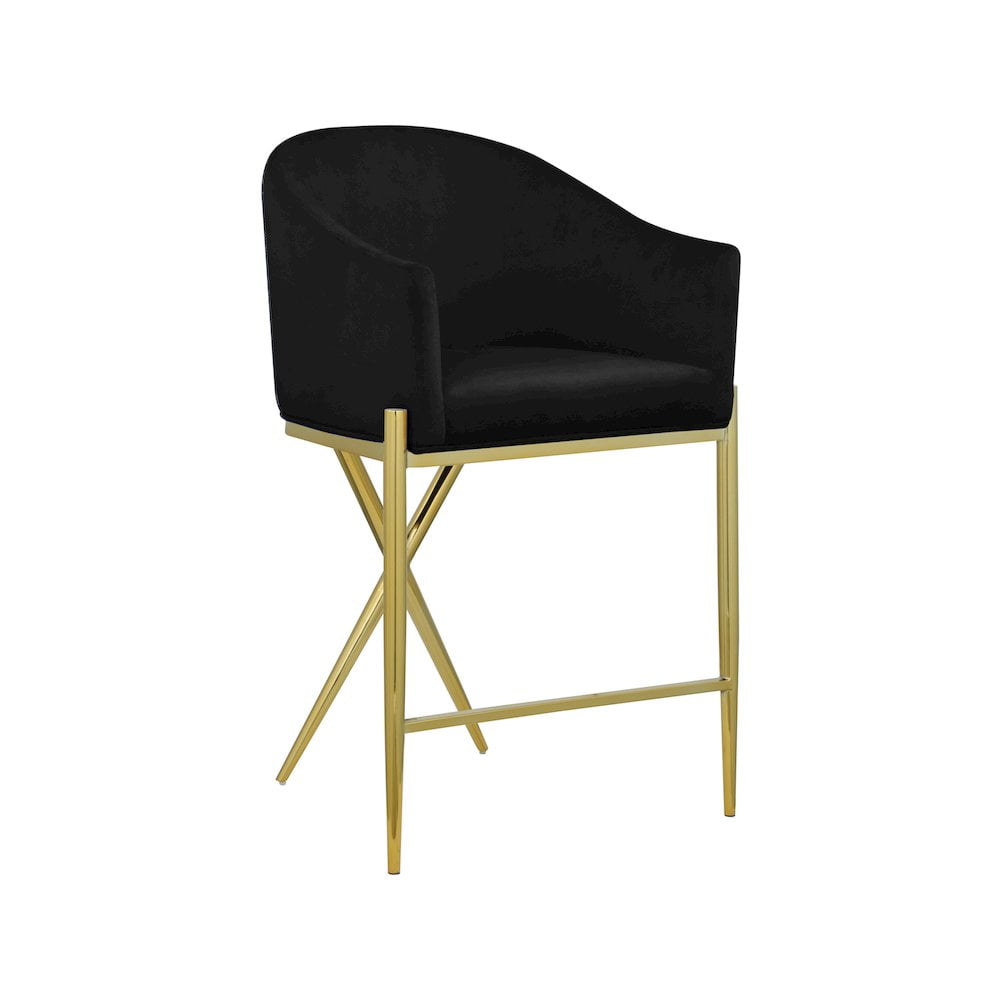 Velvet-Clad Black Counter Stool with Gold Metal Frame, 38" Height