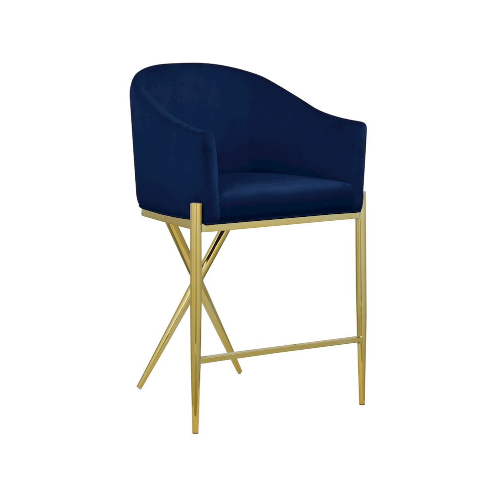 Navy Velvet Counter Stool with Gold Metal Legs