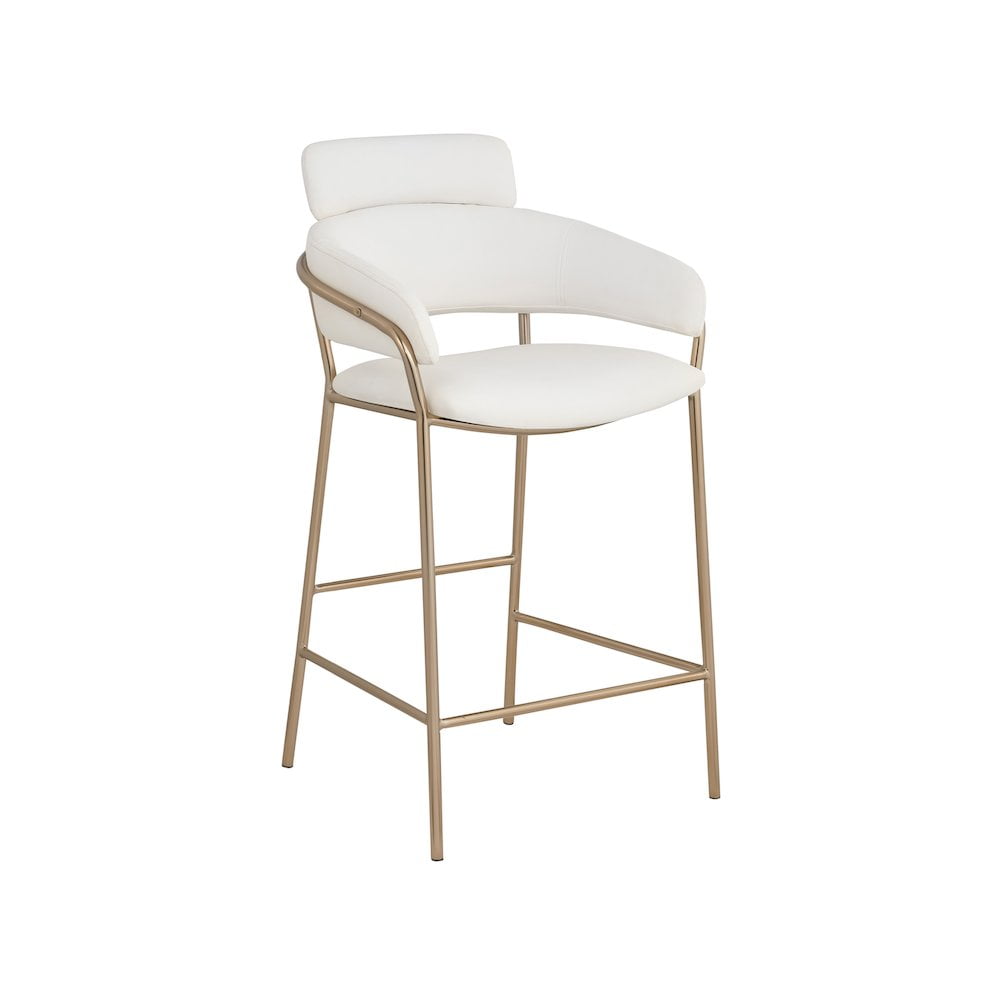Cream Vegan Leather Counter Stool with Brass Metal Frame