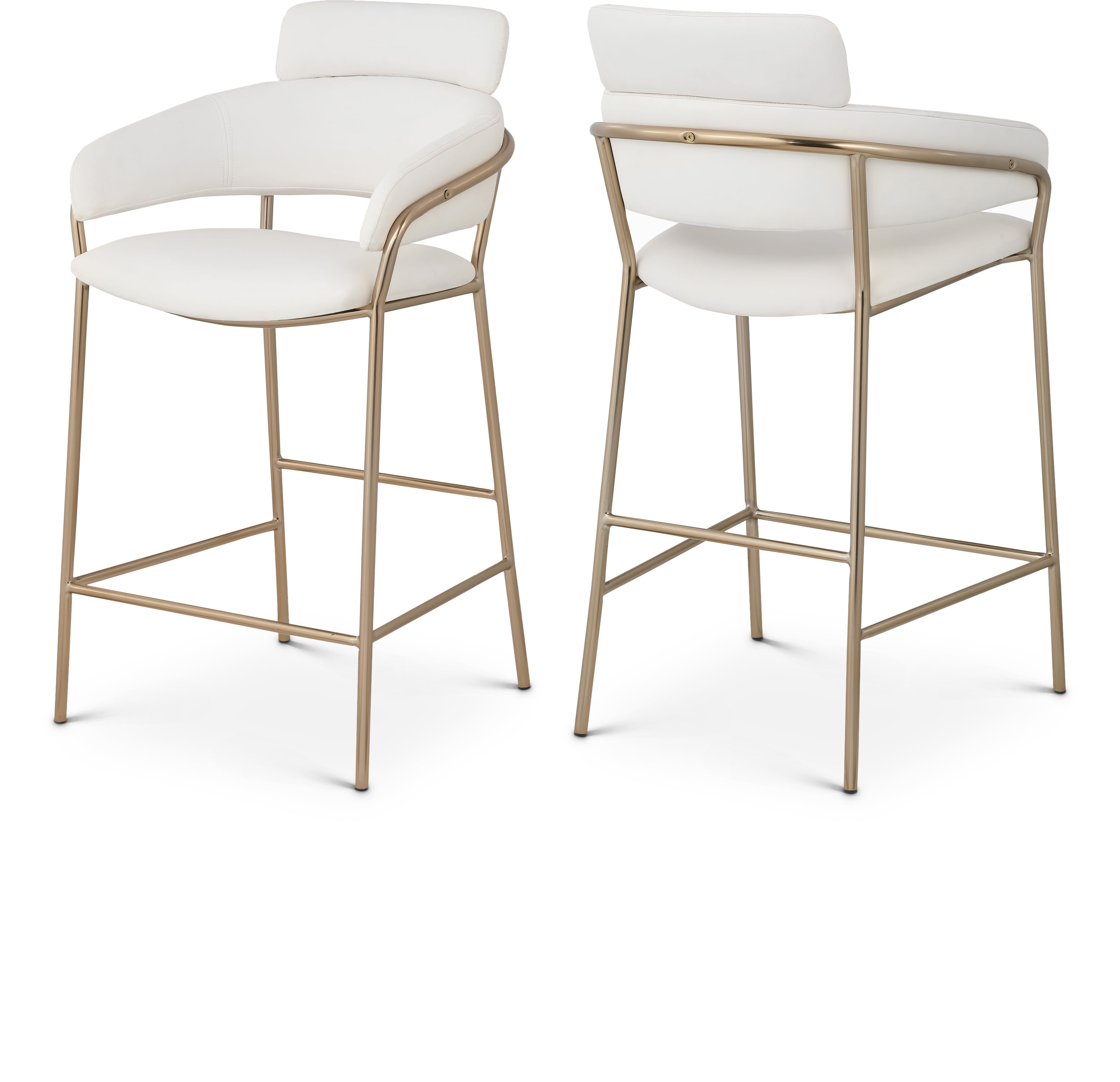 Cream Vegan Leather Counter Stool with Brass Metal Frame