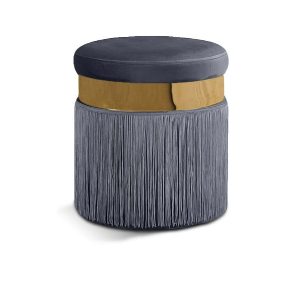 Meridian Furniture Yasmine Contemporary Velvet Ottoman/Stool in Gray