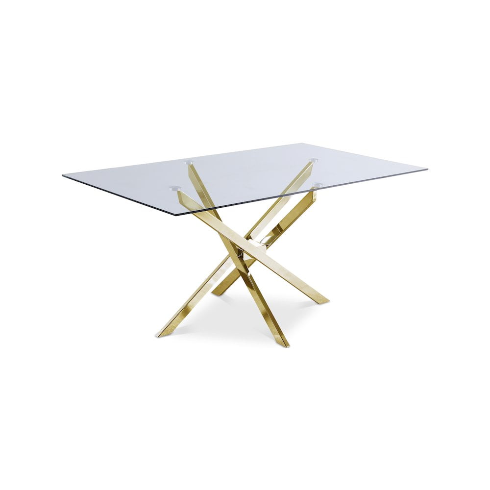 Contemporary Gold Metal and Glass Rectangular Dining Table