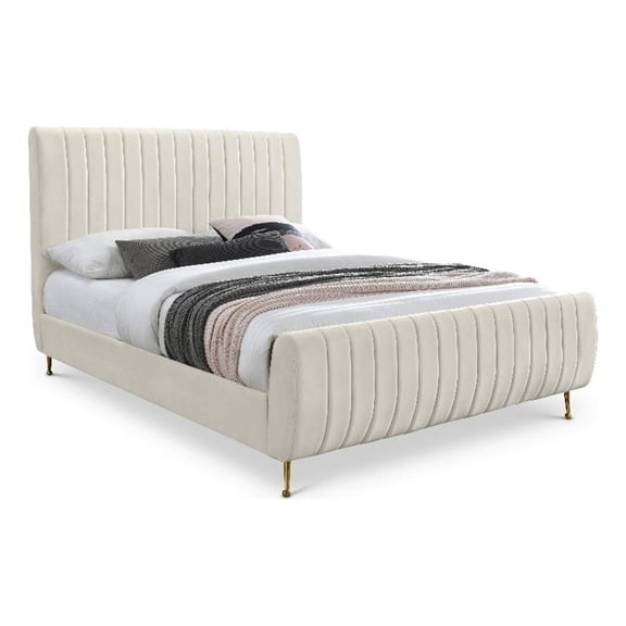 Meridian Furniture Zara Contemporary Cream Velvet Queen Bed